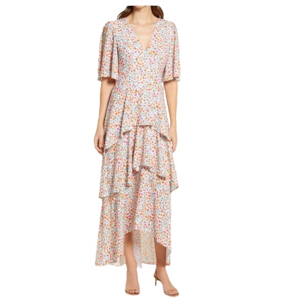 NEW FOURTEENTH PLACE Floral Tiered High-Low Maxi Dress XS - Picture 1 of 17